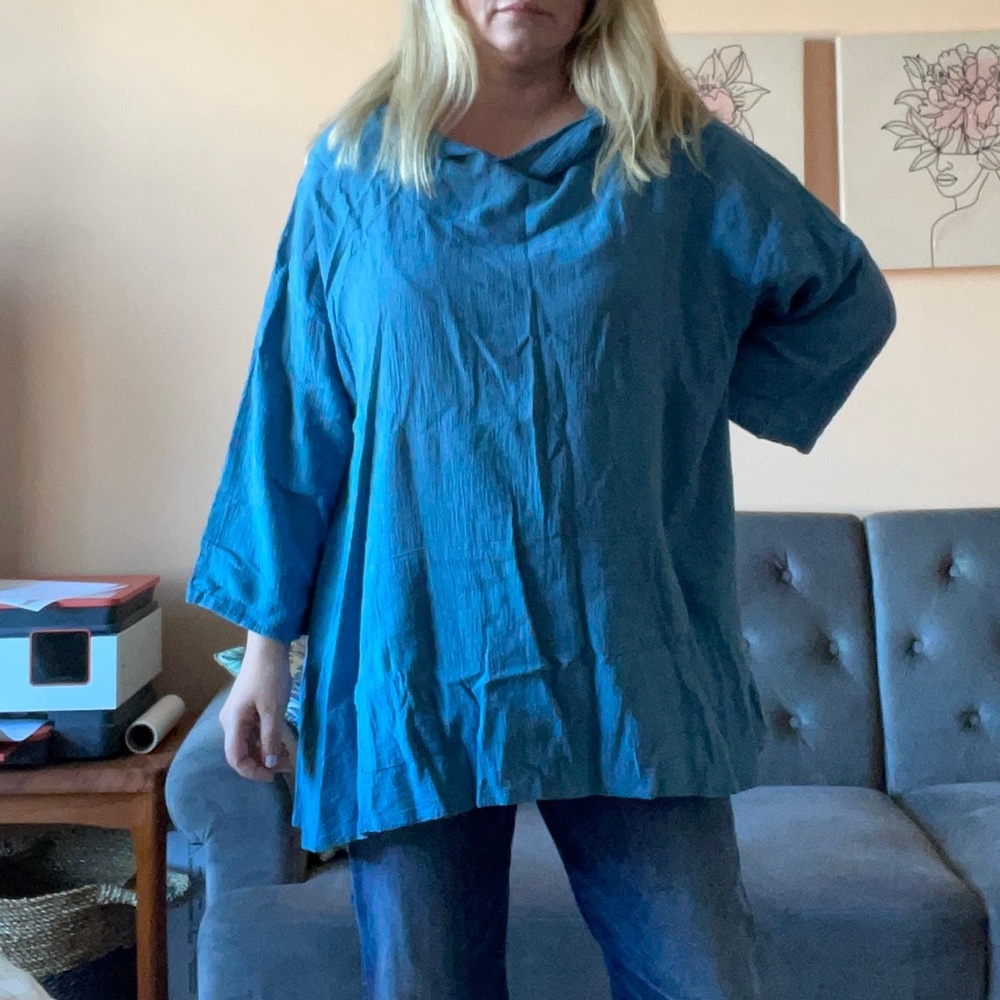 Bryn Walker 100% cotton tunic top loose fit blue (u1814)